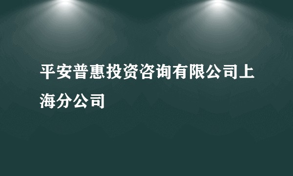 平安普惠投资咨询有限公司上海分公司