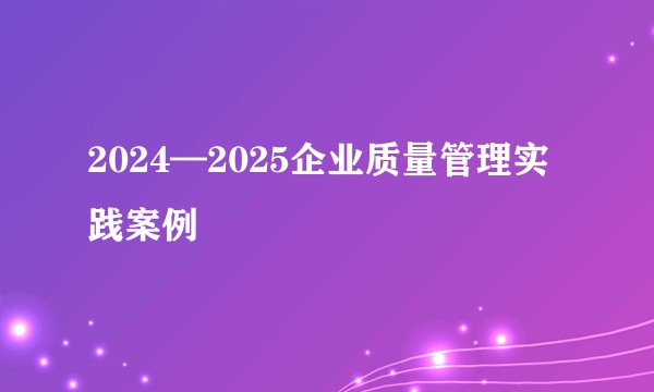 2024—2025企业质量管理实践案例