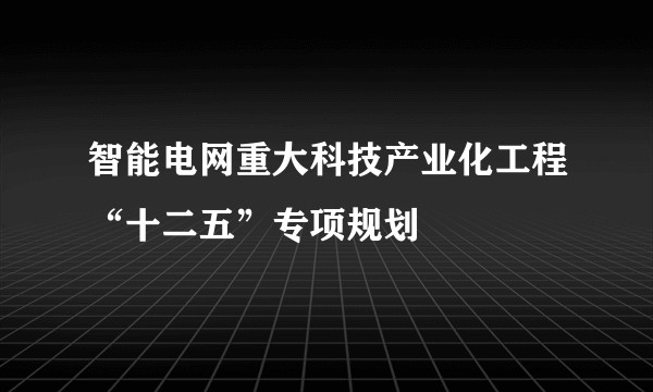 智能电网重大科技产业化工程“十二五”专项规划