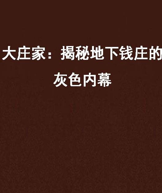 大庄家：揭秘地下钱庄的灰色内幕