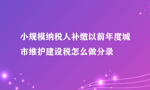 小规模纳税人补缴以前年度城市维护建设税怎么做分录