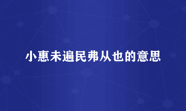 小惠未遍民弗从也的意思