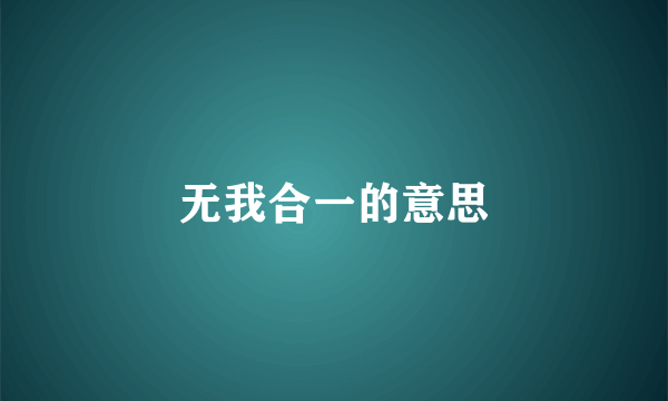 无我合一的意思