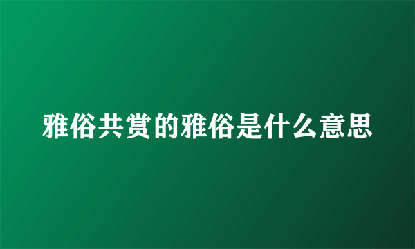 雅俗共赏的雅俗是什么意思