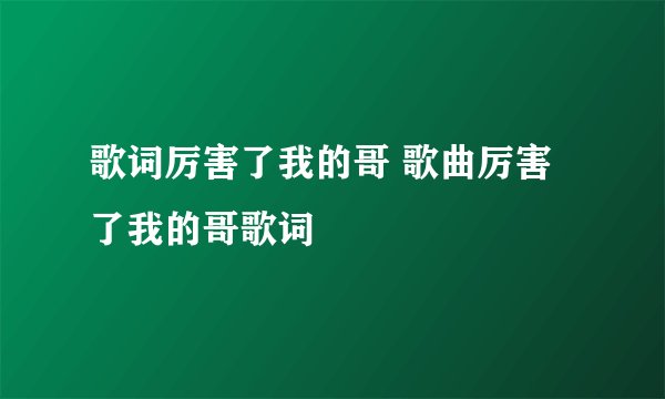 歌词厉害了我的哥 歌曲厉害了我的哥歌词