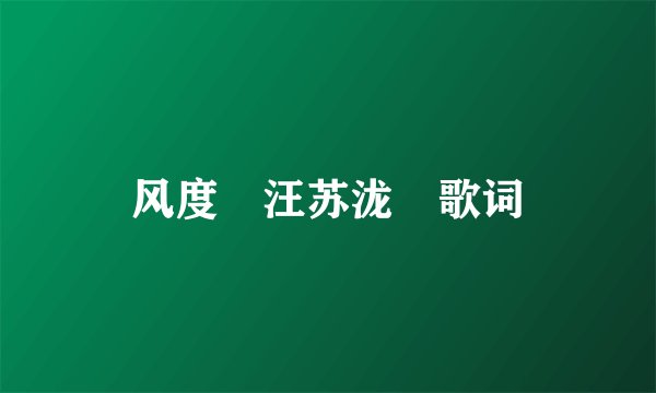 风度 汪苏泷 歌词