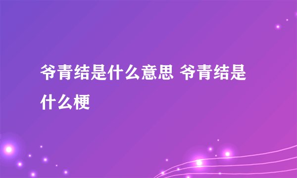 爷青结是什么意思 爷青结是什么梗
