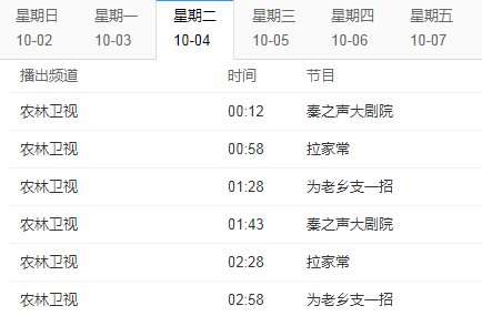 农林卫视节目表