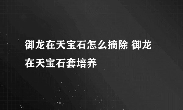 御龙在天宝石怎么摘除 御龙在天宝石套培养