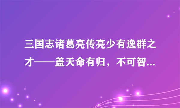 三国志诸葛亮传亮少有逸群之才——盖天命有归，不可智力争也。的翻译