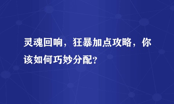 灵魂回响，狂暴加点攻略，你该如何巧妙分配？