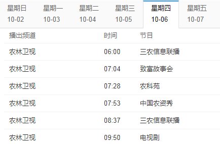 农林卫视节目表