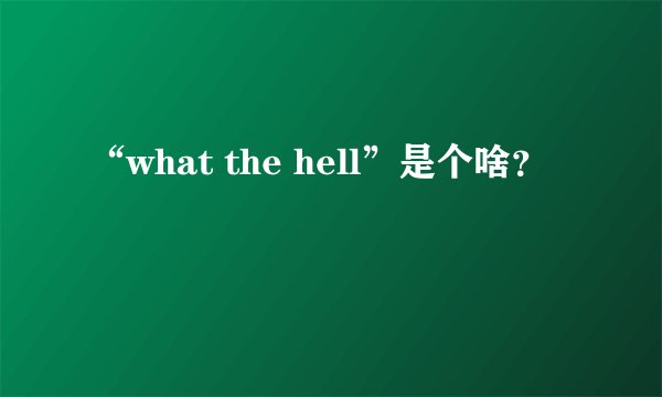 “what the hell”是个啥？