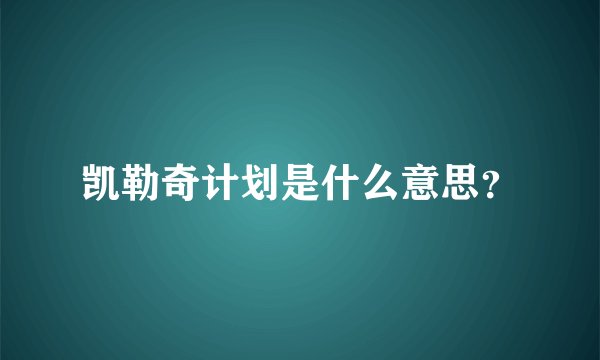 凯勒奇计划是什么意思？