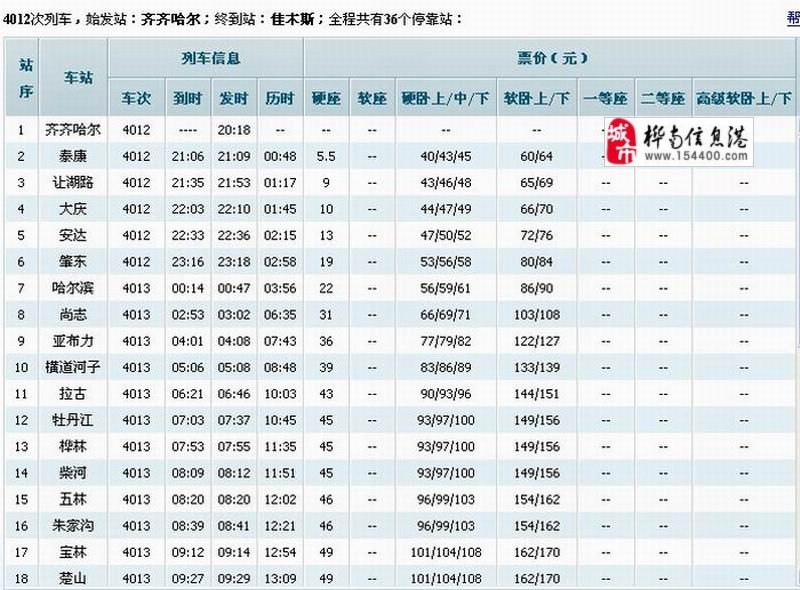 天津到哈尔滨火车时刻表