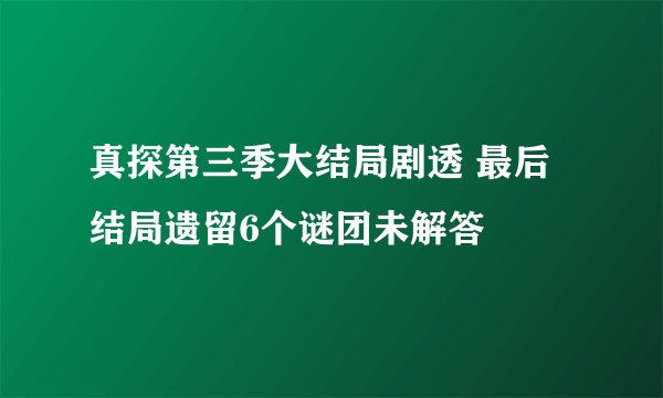 真探第三季大结局剧透 最后结局遗留6个谜团未解答