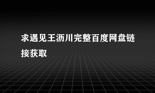 求遇见王沥川完整百度网盘链接获取