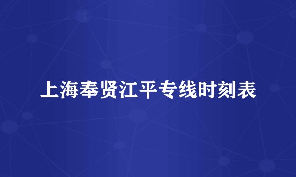 上海奉贤江平专线时刻表