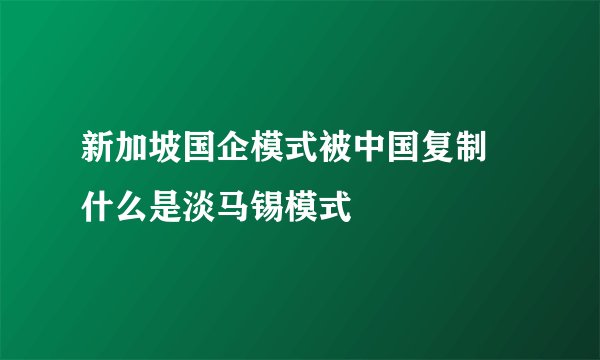 新加坡国企模式被中国复制 什么是淡马锡模式