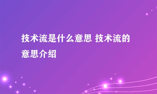 技术流是什么意思 技术流的意思介绍
