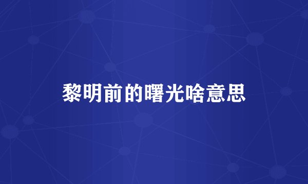 黎明前的曙光啥意思