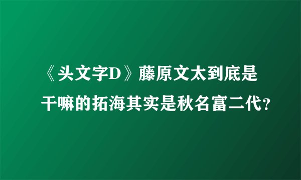 《头文字D》藤原文太到底是干嘛的拓海其实是秋名富二代？