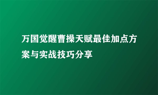 万国觉醒曹操天赋最佳加点方案与实战技巧分享