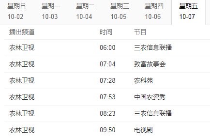 农林卫视节目表