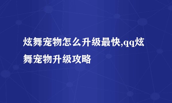 炫舞宠物怎么升级最快,qq炫舞宠物升级攻略