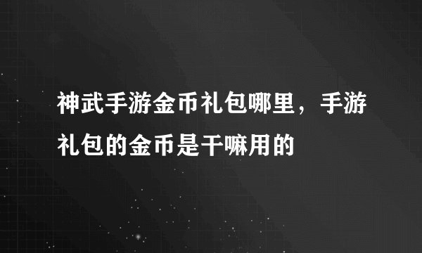 神武手游金币礼包哪里，手游礼包的金币是干嘛用的