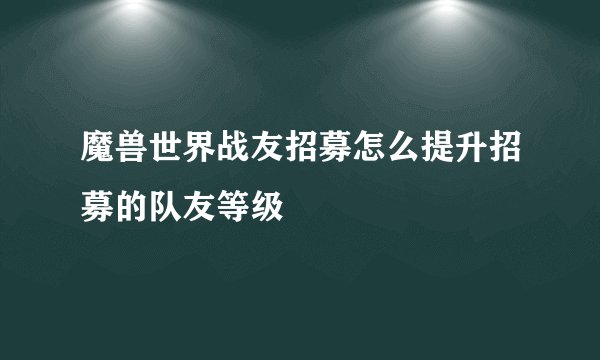 魔兽世界战友招募怎么提升招募的队友等级