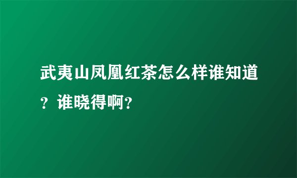 武夷山凤凰红茶怎么样谁知道？谁晓得啊？