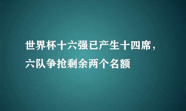 世界杯十六强已产生十四席，六队争抢剩余两个名额