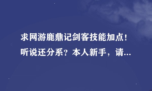 求网游鹿鼎记剑客技能加点！听说还分系？本人新手，请详细说明，精确到每一个技能加法并说明原因。