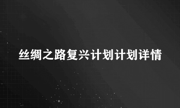 丝绸之路复兴计划计划详情