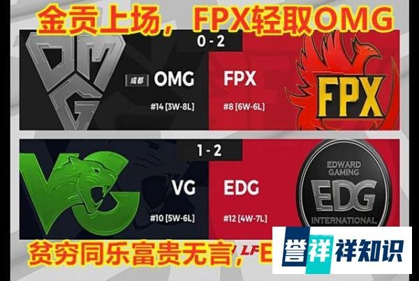 英雄联盟：金贡上场，FPX轻取OMG；贫穷同乐富贵无言，EDG险胜VG