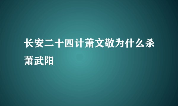 长安二十四计萧文敬为什么杀萧武阳