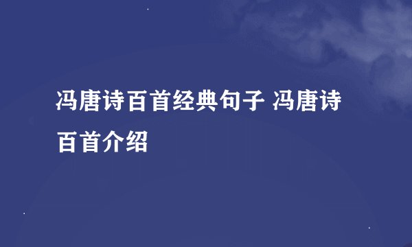 冯唐诗百首经典句子 冯唐诗百首介绍