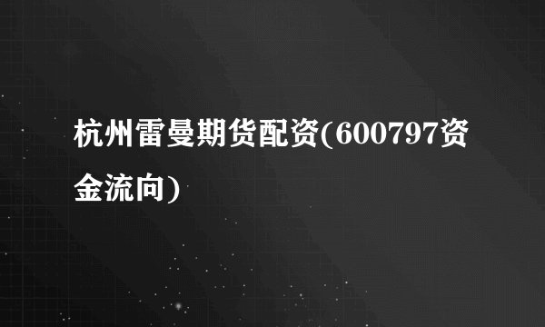 杭州雷曼期货配资(600797资金流向)