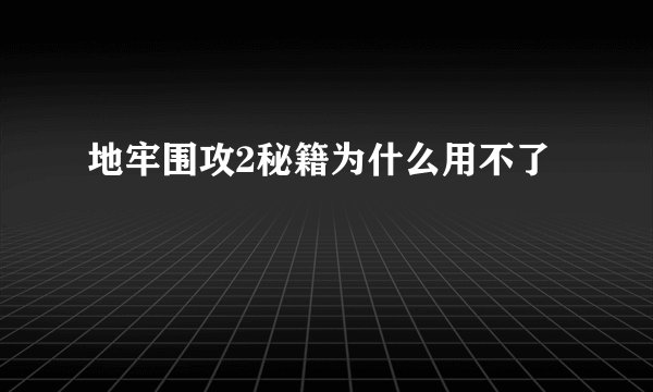 地牢围攻2秘籍为什么用不了