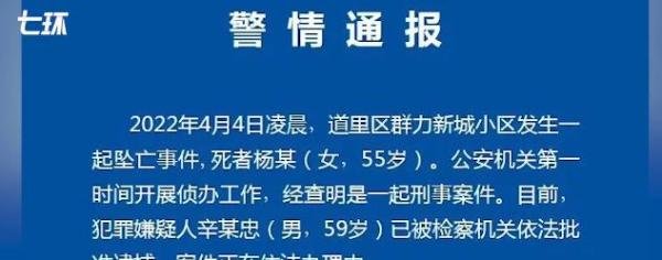 哈尔滨道里区发生一起坠亡事件，坠亡女子为犯罪嫌疑人妻子！