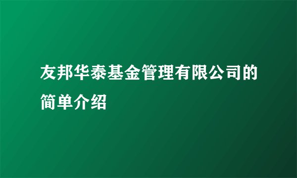 友邦华泰基金管理有限公司的简单介绍
