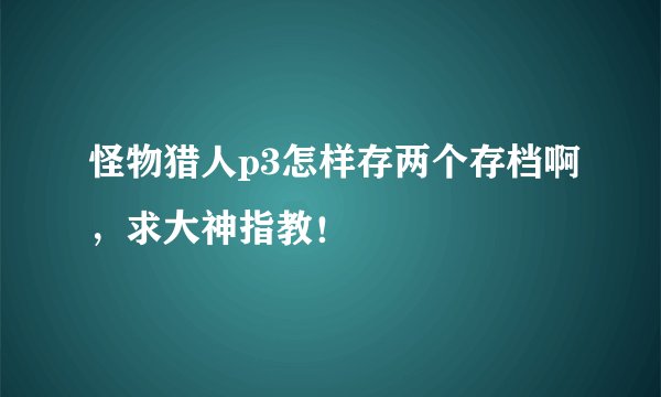 怪物猎人p3怎样存两个存档啊，求大神指教！