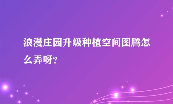 浪漫庄园升级种植空间图腾怎么弄呀？
