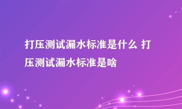 打压测试漏水标准是什么 打压测试漏水标准是啥