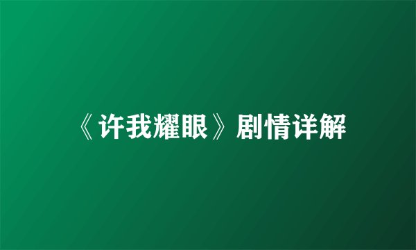 《许我耀眼》剧情详解