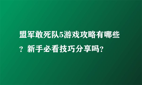 盟军敢死队5游戏攻略有哪些？新手必看技巧分享吗？