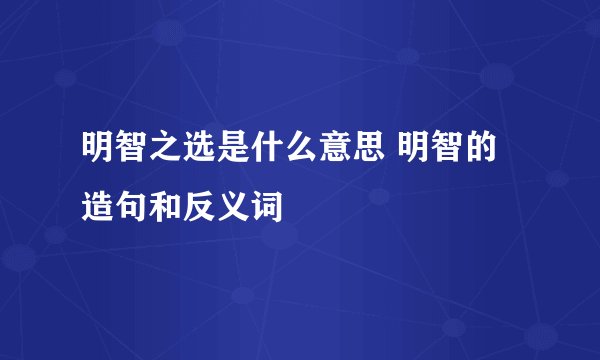 明智之选是什么意思 明智的造句和反义词