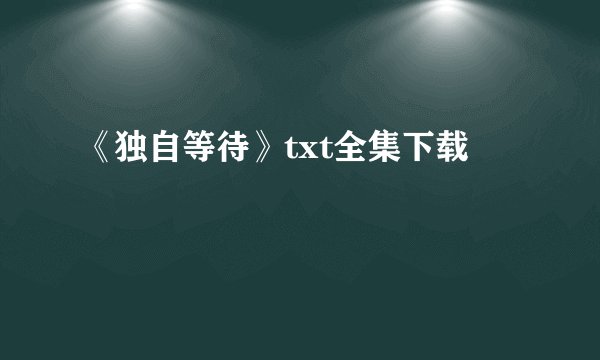 《独自等待》txt全集下载