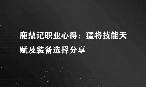 鹿鼎记职业心得：猛将技能天赋及装备选择分享